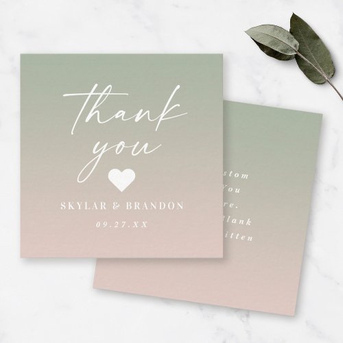 Ombre Gradient Green  Pink Wedding Thank You Note Card