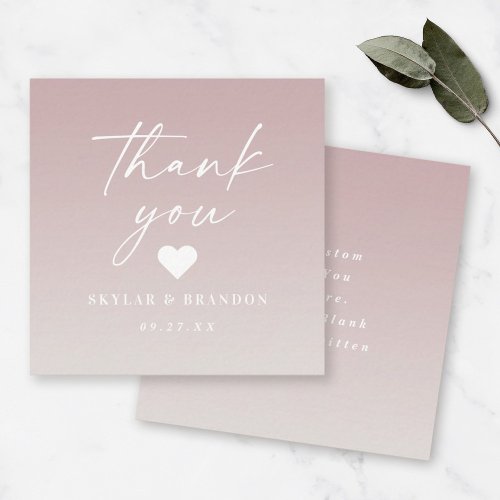 Ombre Gradient Mauve  Off_White Wedding Thank You Note Card