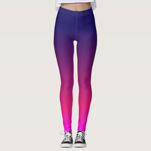 Ombre gradient navy blue to shocking pink  leggings