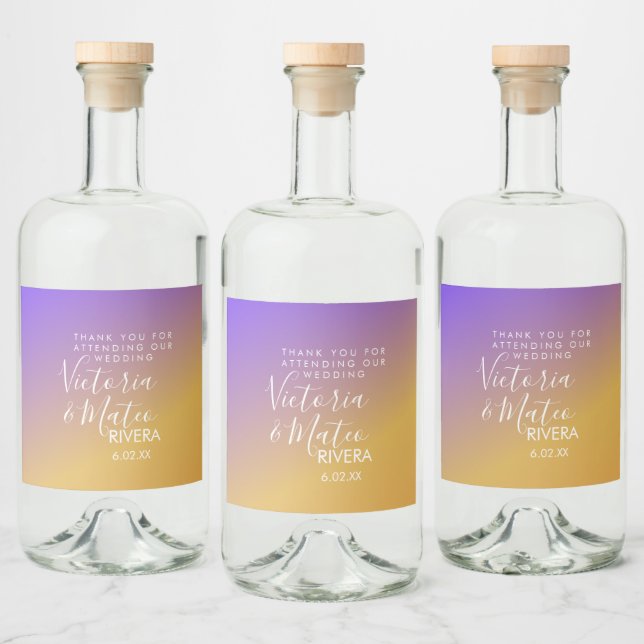 Ombre Gradient Purple Yellow Sunset Wedding   Liquor Bottle Label (Bottles)