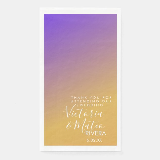 Ombre Gradient Purple Yellow Sunset Wedding     Paper Guest Towels (Front)