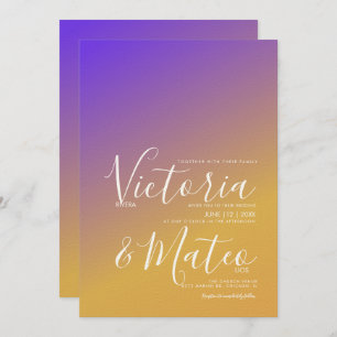 Ombre Gradient Purple Yellow Wedding  Invitation