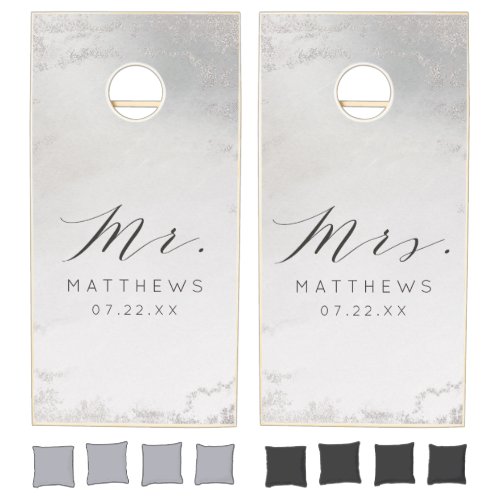 Ombre Gray White Frosted Silver Wedding Mr  Mrs Cornhole Set