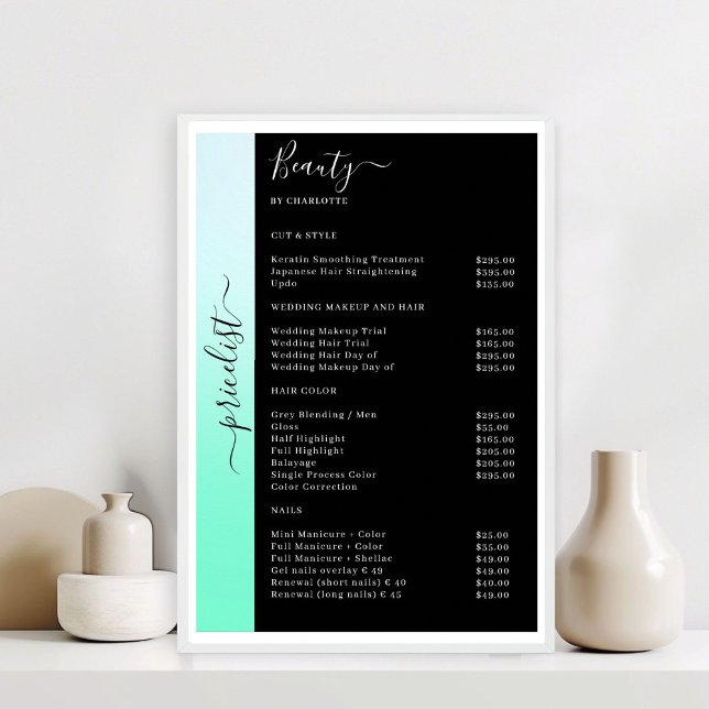 Ombre Green & Black Pricelist Salon Poster (Ombre Green & Black Pricelist Salon Poster)