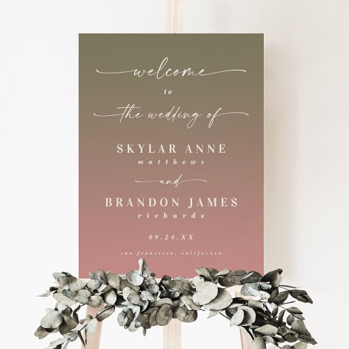 Ombre Green  Dusty Pink Welcome Wedding Sign