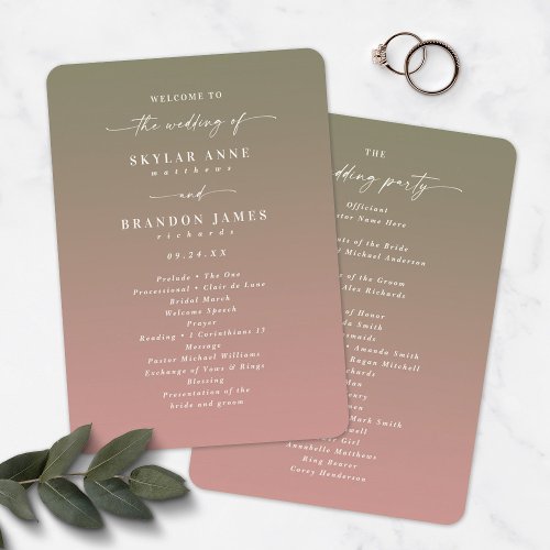 Ombre Green  Dusty Rose Wedding Ceremony Program