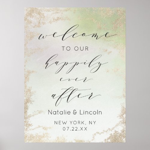 Ombre Green Happily Ever After Reception Sign