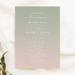 Ombre Green & Light Pink Wedding Ceremony Program<br><div class="desc">Simple Ombre Green & Light Pink Wedding Ceremony Program. This modern minimal Order of Services Card is simple classic and elegant with a subtle ombre gradient fade and a pretty signature script calligraphy font with tails. Shown in the new Colorway. Available in several color options, or feel free to edit...</div>