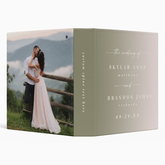 Ombre Green & Light Pink Wedding Photo Album 3 Ring Binder (Background)