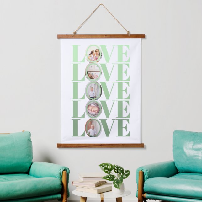 Ombre green LOVE photo Valentines Day Hanging Tapestry (Living Room)