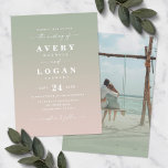 Ombre Green & Pink Wedding Invitation with Photo<br><div class="desc">Ombre Green & Pink Wedding Invitation with Photo. This modern wedding invite design is minimalistic and elegant with a bold text highlighting the couples names. The soft fading gradient background is pretty and chic. Shown in the new Wedding Color Palette. Also features a custom photograph picture on the back side....</div>