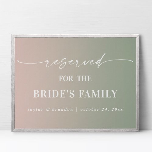 Ombre Green Reserved Brides Family Wedding Sign