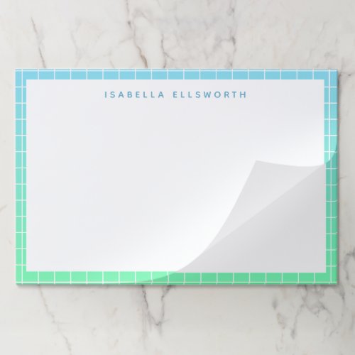 Ombre Green Teal Blue Grid Pattern Personalized  Paper Pad