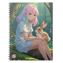 Ombre-haired Girl with her Bunny