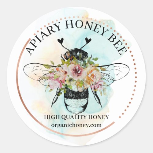 Ombre Hearts Floral Apiary Honey Bee Classic Round Sticker