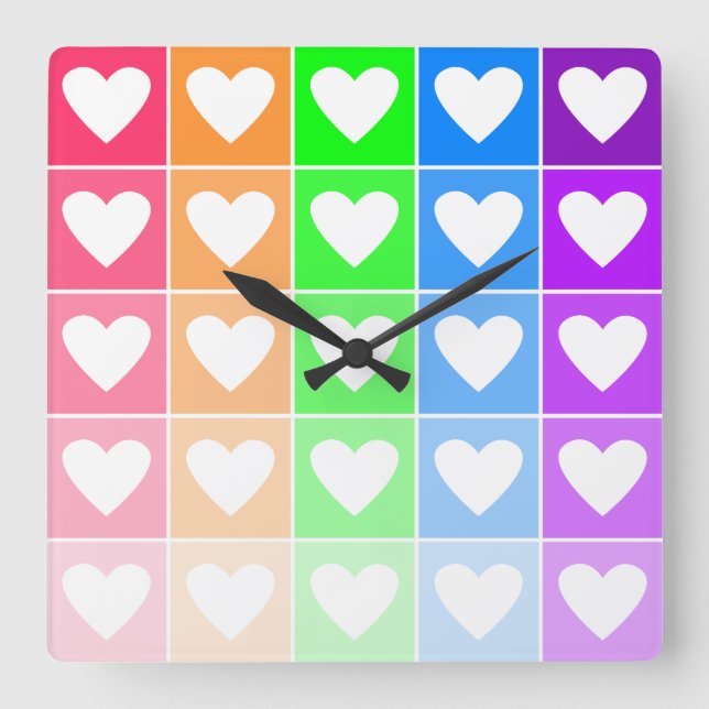 Ombre Hearts Square Wall Clock (Front)