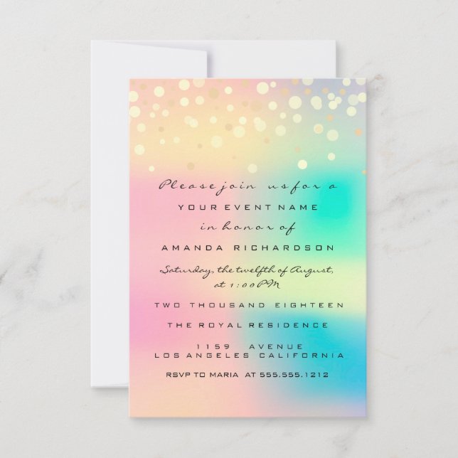 Ombre Holographic Bubble Bridal Sweet 16th Confett Invitation (Front)