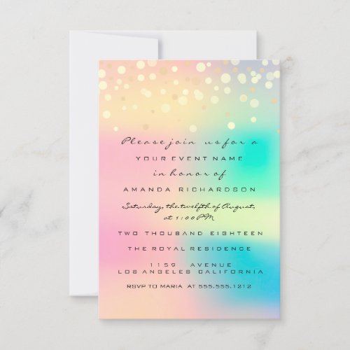 Ombre Holographic Bubble Bridal Sweet 16th Confett Invitation