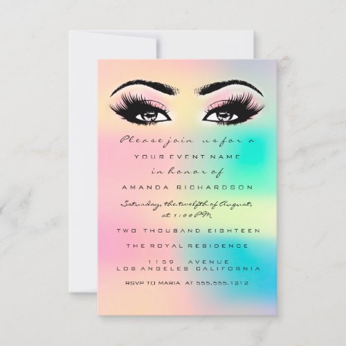 Ombre Holographic Bubble Bridal Sweet 16th Eyelash Invitation