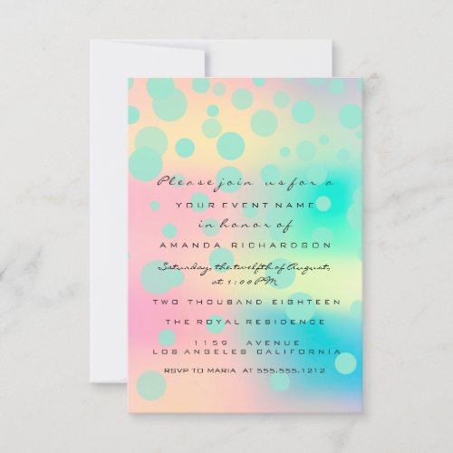 Ombre Holographic Bubble Bridal Sweet 16th Mint Invitation