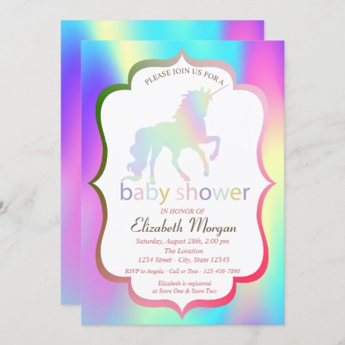 Ombre Holographic Unicorn Baby Shower Invitation