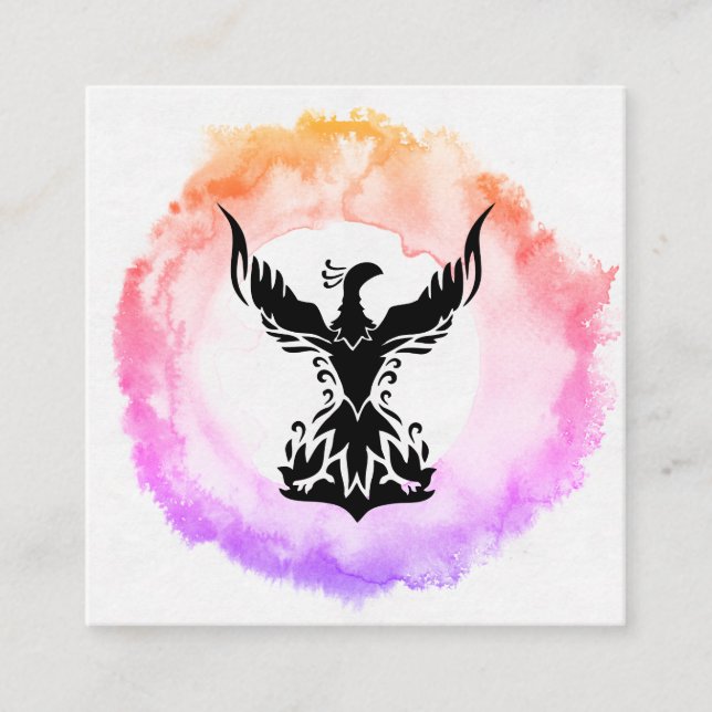 *~* Ombre Hot Pink Black Phoenix  Ring of Fire Square Business Card (Front)
