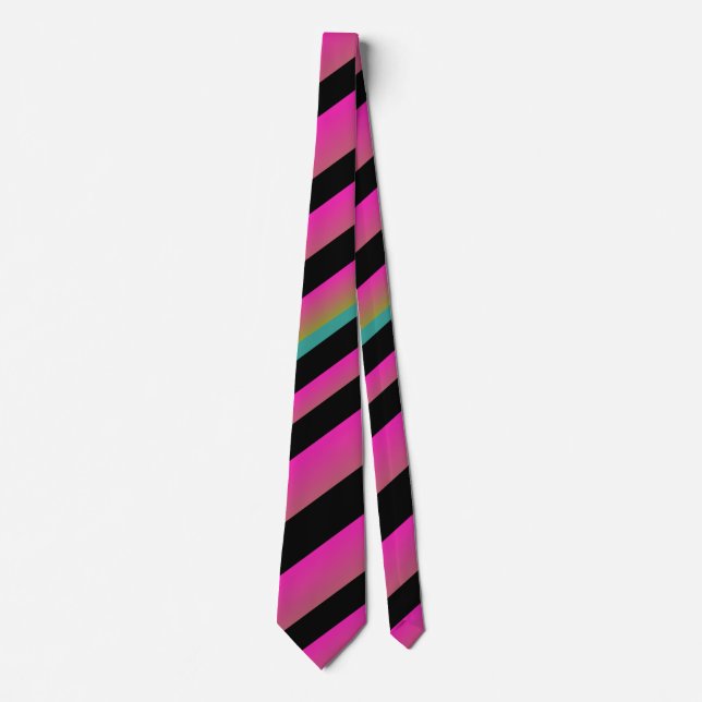 Ombre Hot Pink Rainbow Multi Diagonal Stripes Neck Tie (Front)
