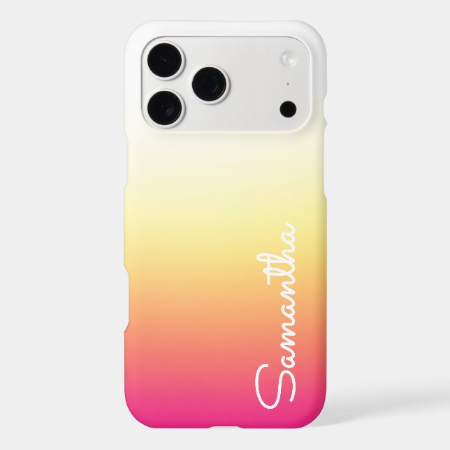 Ombre Hot Pink Yellow Girly Personalized Name Case-Mate iPhone Case (Back)