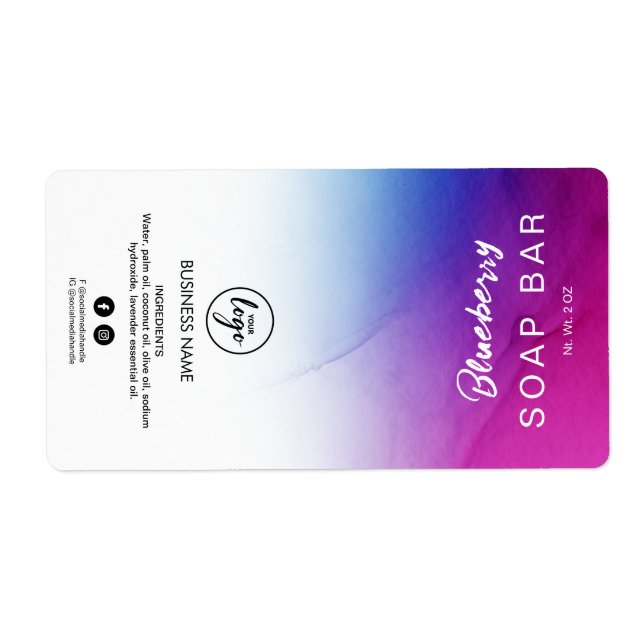 Ombre Ink Indigo And Purple Soap Bar Labels (Front)