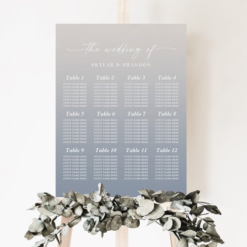 Ombre Ivory  Dusty Blue Guest Seating Chart Sign