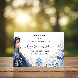 Ombre ivory Ice Sky Gold Royal Blue Quinceaner Save The Date