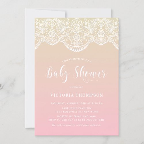 Ombre Lace Pattern Sunset Baby Shower Invitation