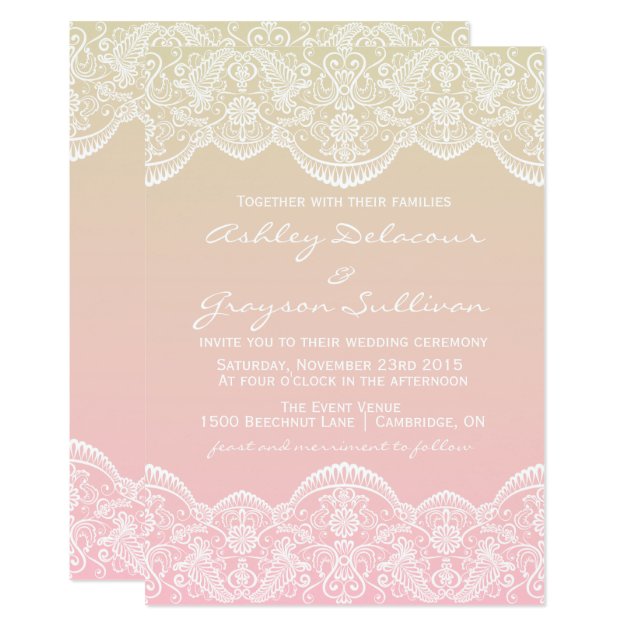 Ombre Lace Pattern Sunset Wedding Invitation