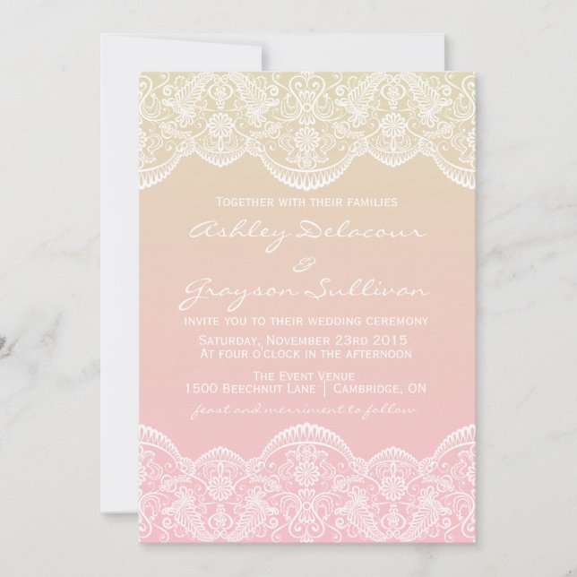 Ombre Lace Pattern Sunset Wedding Invitation (Front)