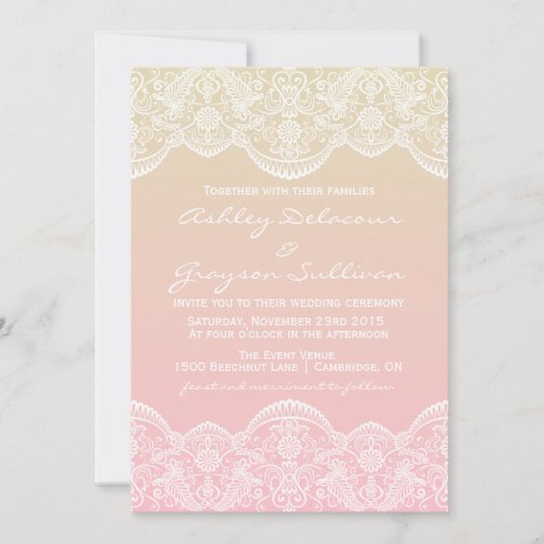 Ombre Lace Pattern Sunset Wedding Invitation