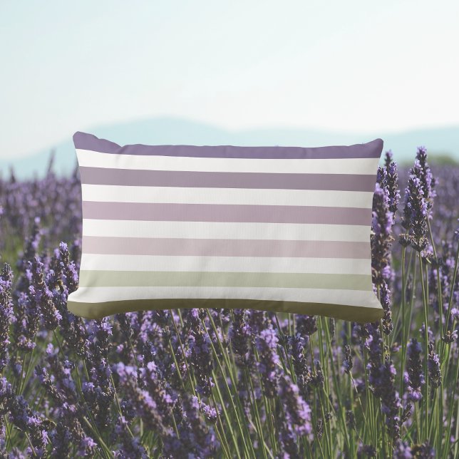 Ombre Lavender Field Stripes Purple & Olive Green Lumbar Pillow (Creator Uploaded)