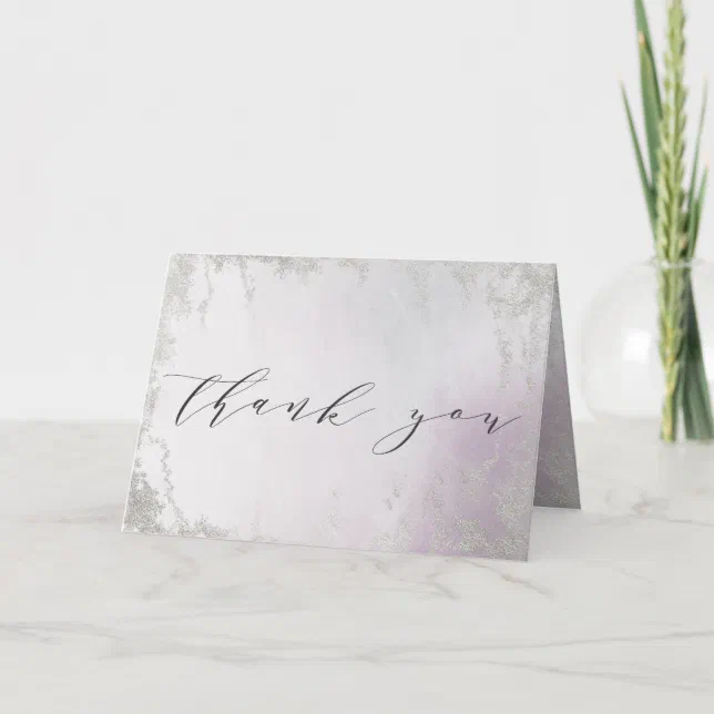 Ombre Lavender Purple Silver Custom Wedding Photo Thank You Card | Zazzle