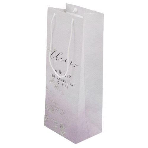 Ombre Lavender Purple Silver Foil Cheers Wedding Wine Gift Bag