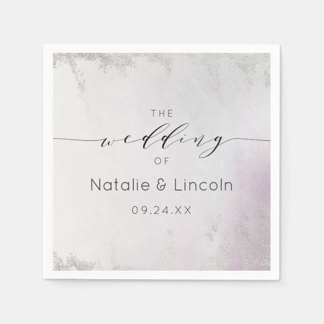 Ombre Lavender Purple Silver Foil Wedding Monogram Napkins (Front)