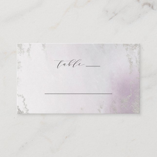 Ombre Lavender Purple Silver Wedding Table Number Place Card (Front)
