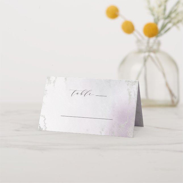 Ombre Lavender Purple Silver Wedding Table Number Place Card (Front)