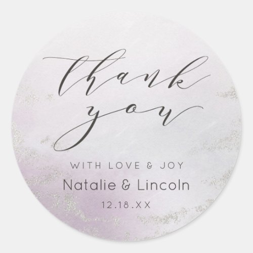 Ombre Lavender Purple Silver Wedding Thank You Classic Round Sticker