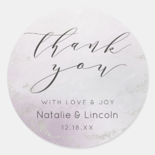 Ombre Lavender Purple Silver Wedding Thank You Classic Round Sticker