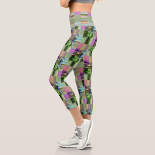 Ombre Lavender Sage Abstract Stripes Bursting Out Capri Leggings