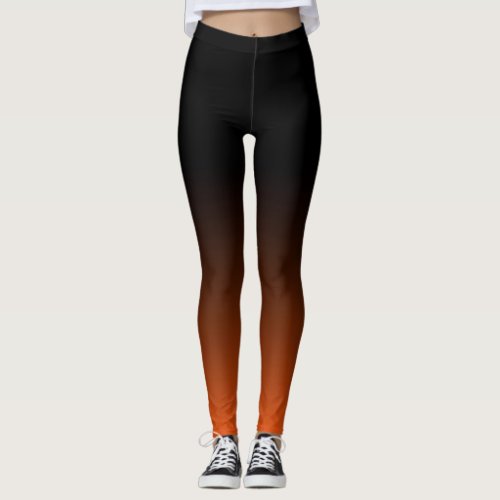 Ombre Leggings _ Black into Orange Red