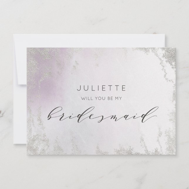 Ombre Light Purple Silver Bridesmaid Proposal Card (Front)