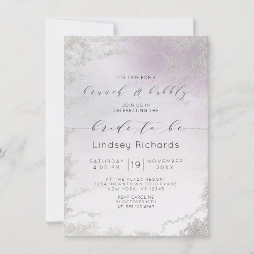 Ombre Light Purple Silver Brunch  Bubbly Shower Invitation