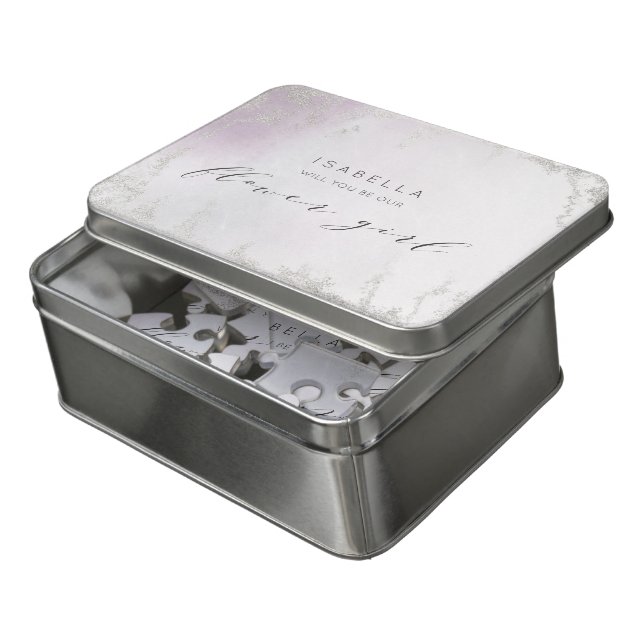 Ombre Light Purple Silver Flower Girl Proposal Jigsaw Puzzle (Lid Open)
