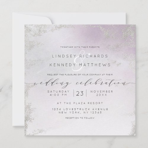 Ombre Light Purple Silver Foil Chic Wedding Square Invitation