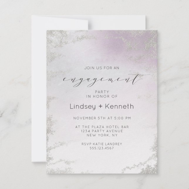 Ombre Light Purple Silver Foil Engagement Party Invitation (Front)